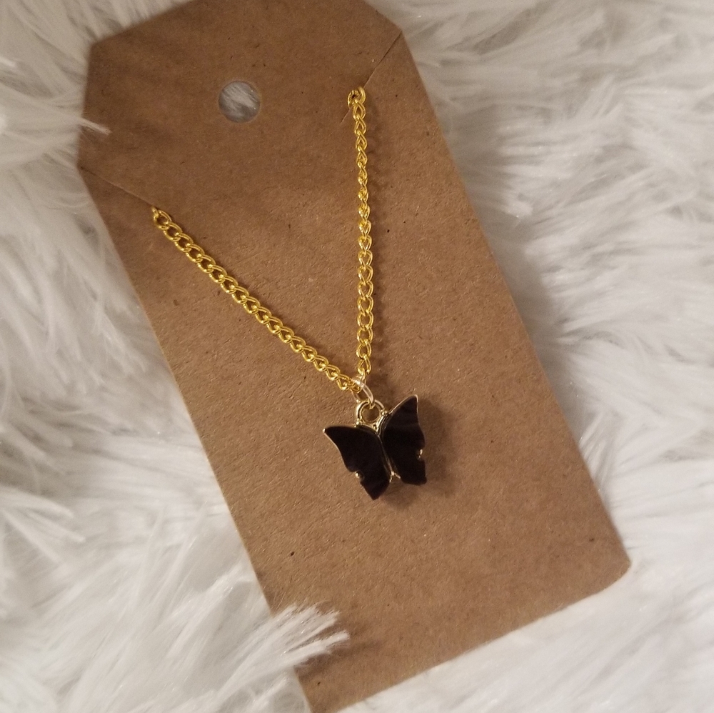 Black Butterfly Necklace 18 Inches